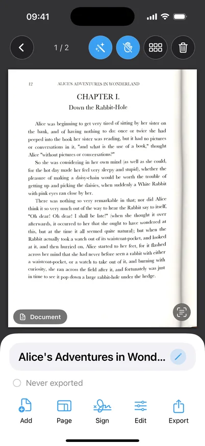 The left page of the book, flattened